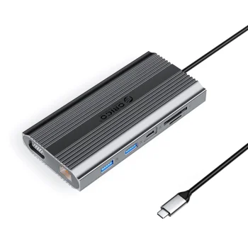 Orico XDR 12-in-1 USB-C dokstacija, HDMI 4K, VGA, RJ45, PD 100W, pelēka