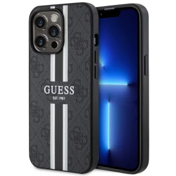 Guess iPhone 13 Pro Max vāciņš 4G Printed Stripes MagSafe, melns