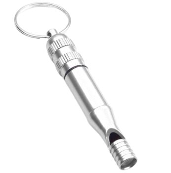 Ultrasonic dog training whistle with keychain, silver