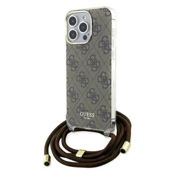 Guess iPhone 15 Pro vāciņš Crossbody Cord 4G Print, brūns