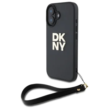 DKNY iPhone 16 vāciņš Wrist Strap Stock Logo, melns