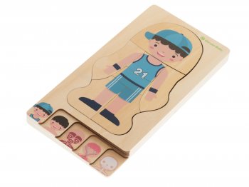 Koka izglītojoša mīkla "Montessori" anatomija, ķermeņa daļu izpēte, zēns|Wooden educational puzzle "Montessori"...