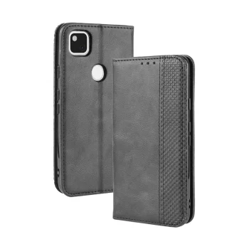Google Pixel 4a Retro Magnetic Leather Case Cover with Card Slots, Black | Чехол для Телефона...