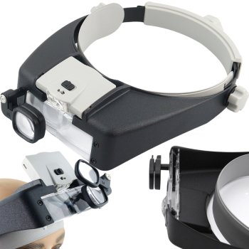 Galvas lupa ar 2 LED apgaismojumu precīziem darbiem 1.5x-17x