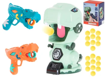 Bērnu Spēle Šaušana uz Stāvošu Mērķi Dinozauri 2 Pistoles + 20 Bumbiņas | Kids Game Target Shooting Dinosaurs