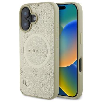 Guess Saffiano Peony Classic Logo MagSafe Case for iPhone 16 - Gold
