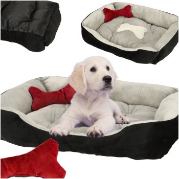 Soft Dog Bed Cat Cushion Sofa Lounger 60 x 45 cm, Grey & Black