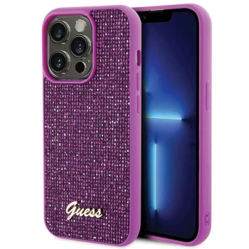 Guess iPhone 15 Pro vāciņš Disco Metal Script, fuksiju rozā