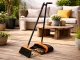 Long Handle Broom and Dustpan Set 2-in-1 Upright Sweeper, Black-Orange