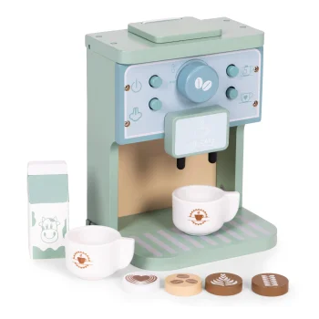 Ecotoys koka kafijas automāts bērniem, baristas komplekts, 8 detaļas