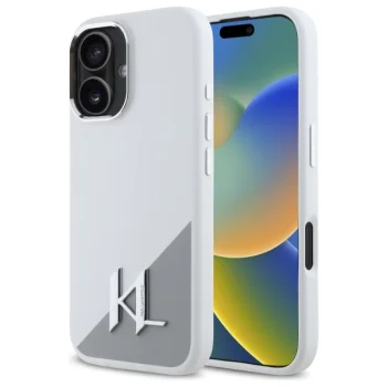 Чехол Karl Lagerfeld для iPhone 16 Silicone Initial Metal Logo MagSafe, белый