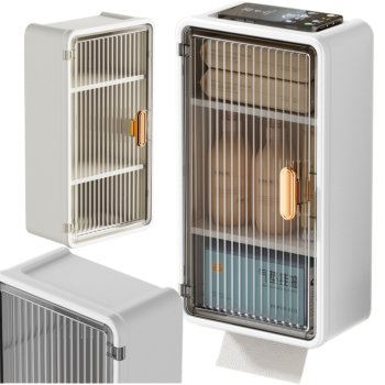 Настенная полка для ванной, 3 яруса, с дверцей и отсеком для...