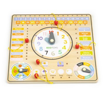 Ecotoys ESC-W-036 koka izglītojošā tāfele - kalendārs un pulkstenis