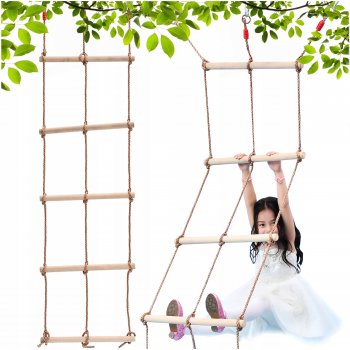 Kids Wooden Climbing Rope Ladder Swing for Outdoor Indoor Playground, 180cm