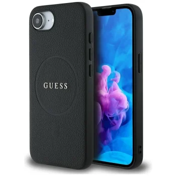 Guess PU Grained Classic Logo vāciņš ar MagSafe iPhone 16e, melns