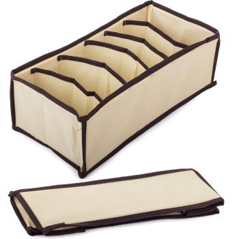 Underwear Drawer Organiser with 6 Compartments for Socks, Beige