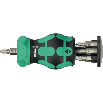 Wera KK Stubby Magazin RA 4 Ratchet Screwdriver with Bit Magazine, Black/Green
