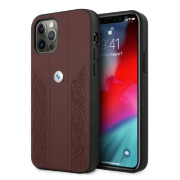 Чехол BMW для iPhone 12 / 12 Pro Leather Curve Perforate, красный