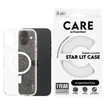 PanzerGlass iPhone 16 Plus vāciņš CARE Flagship Star Lit, balts (MagSafe)