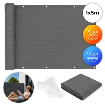 Balkona aizsargtīkls ar stiprinājumiem 100x500 cm, MultiGarden, pelēks