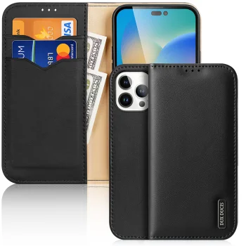 Dux Ducis Hivo Leather Flip Cover Genuine Leather Wallet  Cards and Documents iPhone 14 Pro Max Black