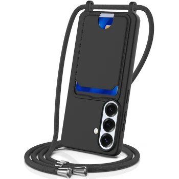 Чехол TPU для Samsung Galaxy S26 с карманом для карты и ремешком, черный