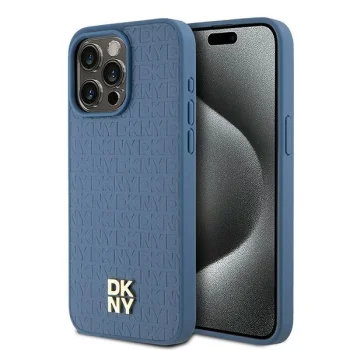 Чехол DKNY для iPhone 15 Pro Max Leather Monogram Pattern MagSafe, синий
