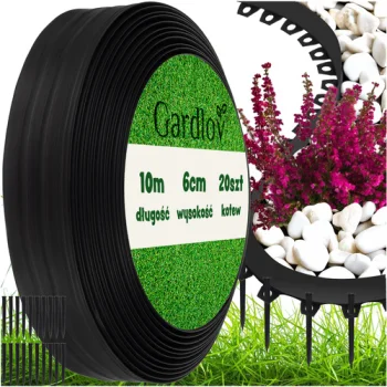 Садовый бордюр 6см x 10м Gardlov черный с 20 колышками