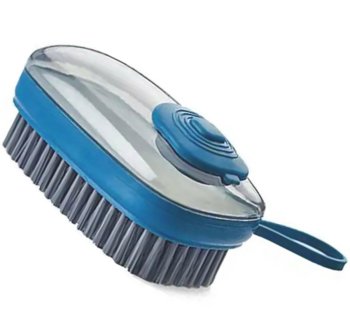 Cleaning brush with liquid dispenser, silicone bristles, blue