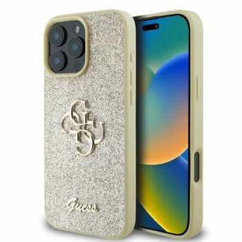 Guess Fixed Glitter Big 4G apvalks iPhone 16 Pro Max tālrunim – zelta krāsā | Phone Case Cover