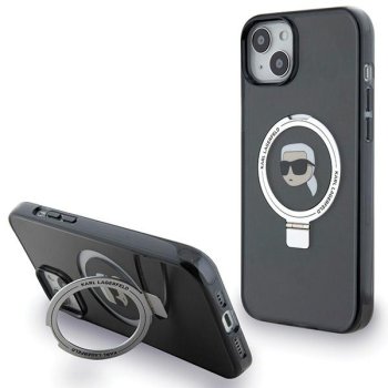 Apple iPhone 15 Plus 6.7" Karl Lagerfeld Ring Stand Karl Head MagSafe Case Cover, Black | Чехол Кейс...