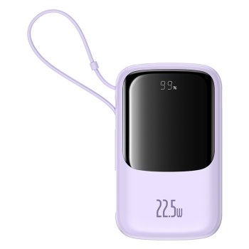 Baseus Qpow Pro+ 10000mAh 22.5W Power Bank with Built-in USB-C Cable and Display - Purple