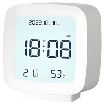 Digital LCD Alarm Clock with Thermometer and Hygrometer, White