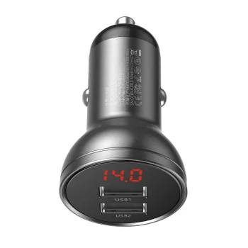 Baseus Digital Quick Car Charger 2xUSB 24W PD, Grey | Automašīnas Telefona Lādētājs