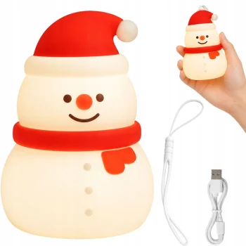 LED nakts lampiņa Sniegavīrs, silikona, USB, 3 režīmi, pakarināma
