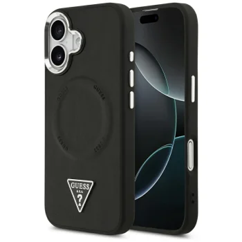 Чехол Guess для iPhone 17 PU Leather Case Triangle Logo MagSafe, черный