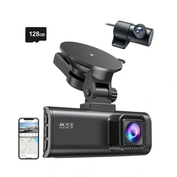 Videoreģistrators REDTIGER F7NP 4K + 1080p ar 128 GB atmiņas karti, Wi-Fi 6 un GPS