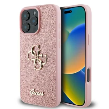 Guess Fixed Glitter Big 4G korpuss iPhone 16 Pro - rozā krāsā | case for pink