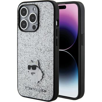 Karl Lagerfeld iPhone 15 Pro Max Case Glitter Choupette Logo, Silver