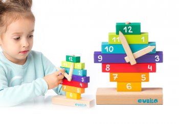 Koka Attīstošā Rotaļlieta Piramīda Šķirotājs, Pulkstenis | Wooden Educational Toy Pyramid Sorter, Clock