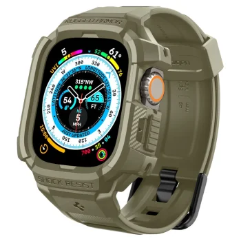 Aizsargvāciņš ar siksniņu Spigen Rugged Armor Pro priekš Apple Watch Ultra (49 mm), zaļš