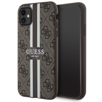 Guess iPhone 11 / XR чехол 4G Printed Stripes MagSafe, коричневый