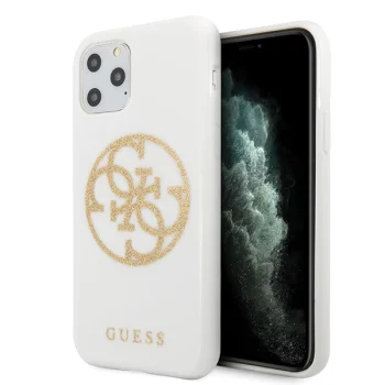 Guess iPhone 11 Pro Max vāciņš Glitter 4G Circle Logo, balts