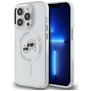 Apple iPhone 14 Pro 6.1'' Karl Lagerfeld IML Metal Karl & Choupette Head MagSafe Case Cover, White