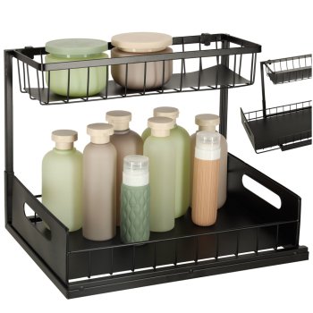 2-Tier Under Sink Organizer with Sliding Drawer for Kitchen Cabinet, Black