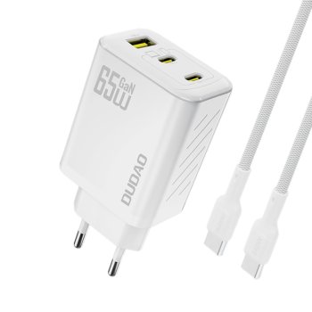Dudao A29C 65W GaN sienas lādētājs + USB-C kabelis – balts