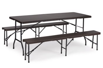 Folding Table and Bench Set 180 cm for 8 People MultiGarden, Rattan Brown