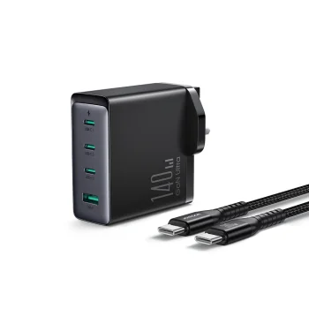GaN lādētājs UK Joyroom JR-TCG05UK 140W 3x USB-C USB-A + USB‑C / USB‑C kabelis 240W 1,2 m