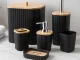 Bathroom Accessory Set, 6 Pieces, Black/Bamboo