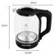 Elektriskā tējkanna, stikla, 1500W, 2L, ar LED apgaismojumu, melna